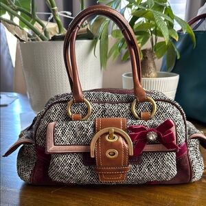 Coach Black and Brown Satchel with Red Accents